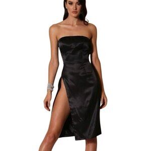 NWT Meshki Alayna Black Satin Mini Dress Women's Size S